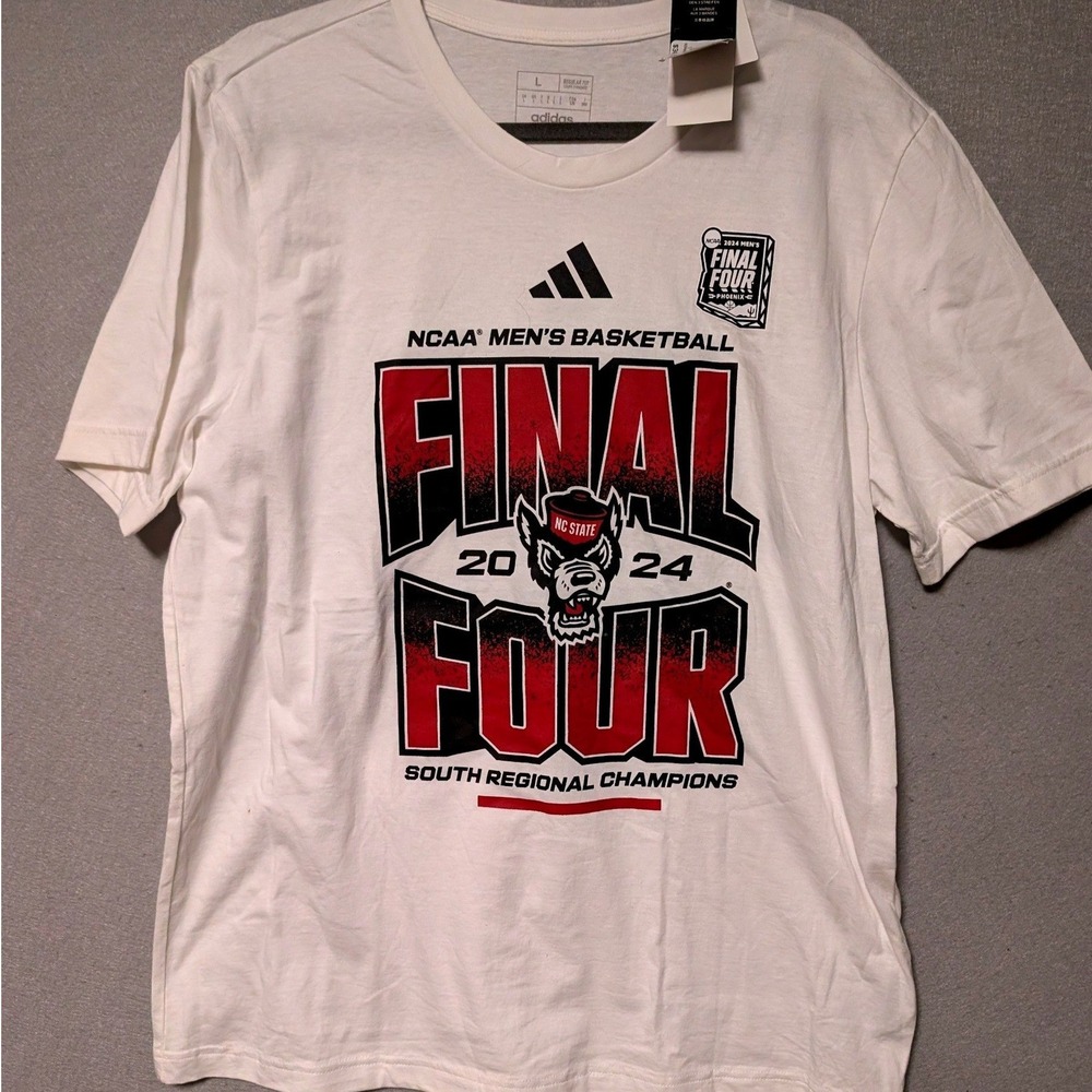 NEW Adidas NC State Wolfpack T-Shirt White Final Four 2024 Champions Mens L